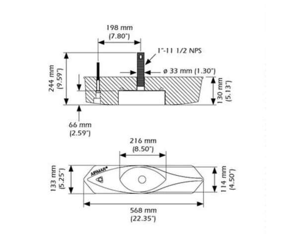 Cotes et dimensions du sabot de sonde Airmar B260