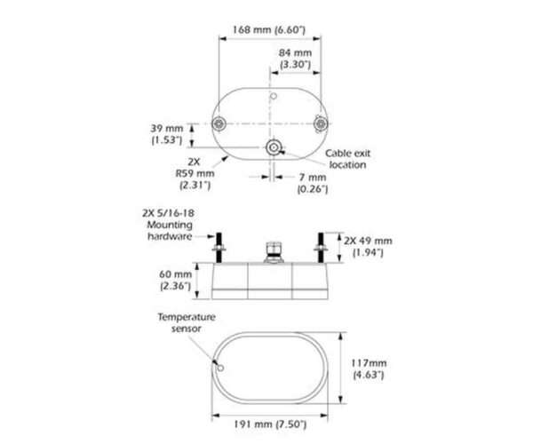 Airmar-pm265_dimension_1 Sonde PM265 Airmar – CHIRP 1 kW bi-fréquence traversante bronze