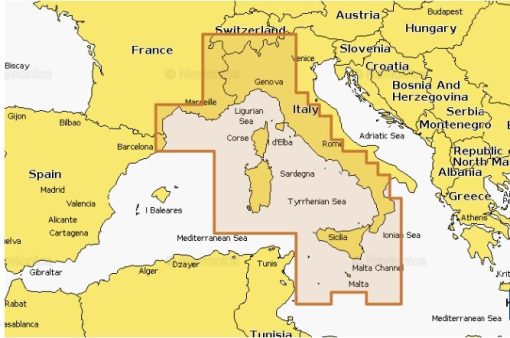 Carte marine Navionics+ NAEU012R - Mediterranean Sea, Cen. & West - 010-C1317-30