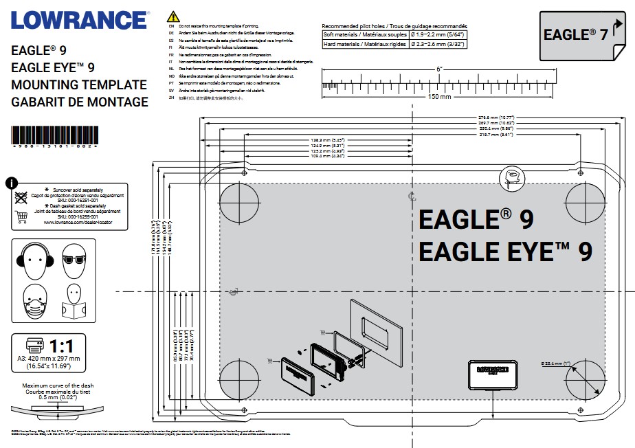 mounting template dimensions EAGLE 9 et EAGLE EYE 9