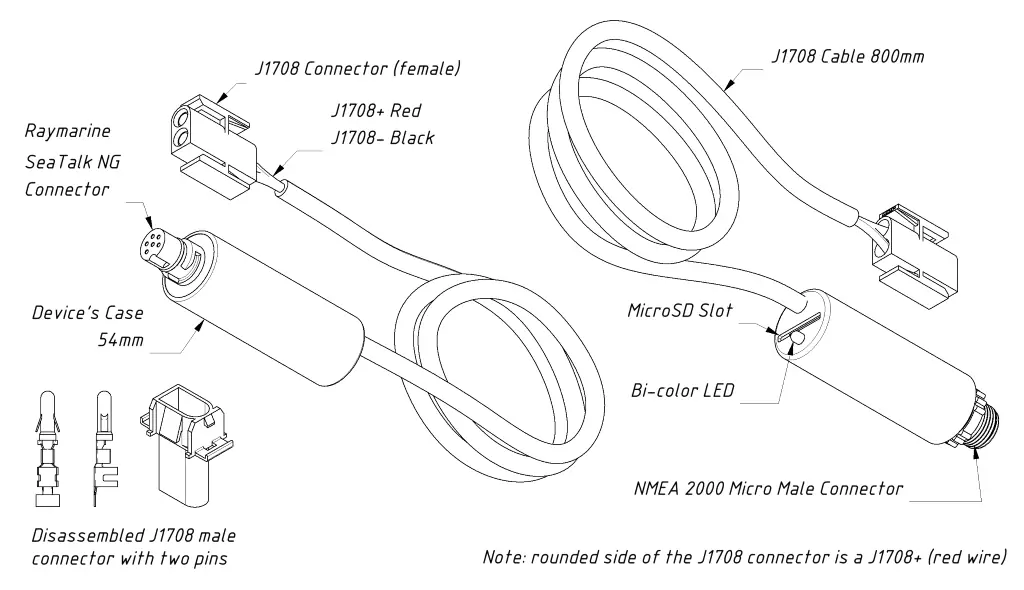 Schéma de connexion J1708 J1587 vers NMEA 2000