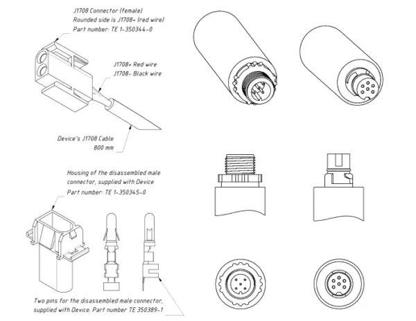 ydes_j1708_n2k_connectors J1708 Engine Gateway NMEA 2000 Micro c Male YDES-04N - YACHT DEVICES