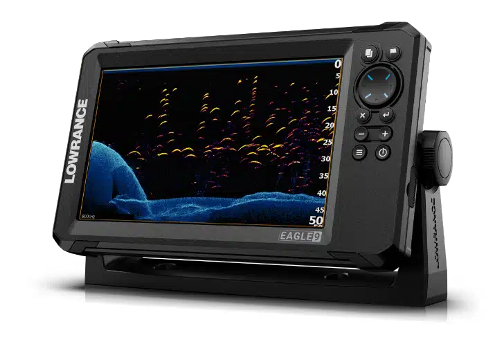 Mode FishReveal Lowrance Eagle 9 : superposition CHIRP et DownScan pour identifier les poissons sur la structure
